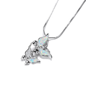 Kadın sevimli kelebek kolye kolye beyaz ateş Opal taş kolye gül altın siyah gümüş renk zincir kolye kadın erkek - Product Image 6