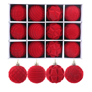 Boules de Noël en velours floqué de 6 cm, 12 pièces en boîte, décorations de Noël peintes en plastique, ornements suspendus pour arbre de Noël, décorations de fête - Product Image 4