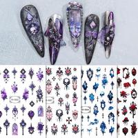Autocollants 5D en relief pour ongles, thème Halloween gothique, rose sombre, crâne rouge, serpent, sang, cage à oiseaux, autocollants adhésifs pour manucure