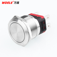 Sakelar tombol tekan logam 22/25mm, arus sakelar tanpa lampu Stainless Steel instan 12-24V