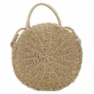 Bolsa de praia de plástico com cor de saco de malha para decoração de praia, sacola de cor natural de cor grossa com cor de palha