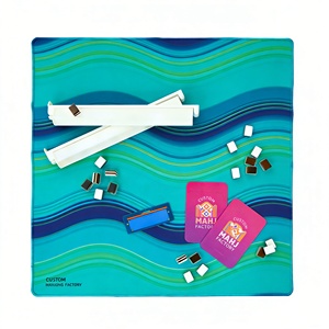 Tapis de jeu de mahjong insonorisant Palm Paradise, turquoise vif, tuiles bleues tonées, accessoires de mahjong - Product Image 6