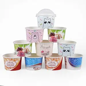 Individuell bedruckte einweg-Eiscreme-Papier-Gelatobecher 3 Unzen-12 Unzen mit flachem Deckel und einweg-Papier-Tasse für gefrorenen Joghurt