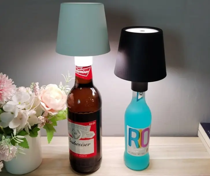 Lámpara LED para botella de vino, lámpara de mesa inalámbrica recargable, lámpara portátil táctil para botella de vino