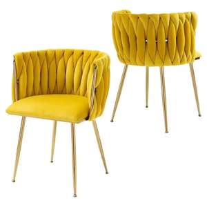 Table et chaises de salle à manger classiques modernes, pieds en métal doré, revêtement en velours tissé doux, meubles de luxe pour salons - Product Image 3