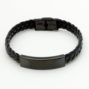 Hot bán thép không gỉ + da tấm tùy chỉnh tên QR mã khắc vòng đeo tay bằng thép không gỉ - Product Image 1