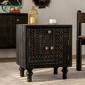 Table de chevet en bois massif de luxe moderne belge, tiroirs, sculpture rétro noire, armoire de rangement, petite chambre à coucher, <span class=keywords><strong>meubles</strong></span> de maison - Product Image 1