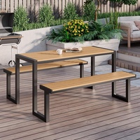 Tables et chaises de loisirs d'extérieur modernes, durables, anti-corrosion, en bois massif monobloc, avec structure en fer et coussin, garantie 1 an