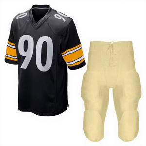 Men's <b>Black</b> V-Neck Embroidery Adult Men American <b>Football</b> Jerseyand <b>White</b> Padded Pants Set sportswear uniforms - Product Image 1