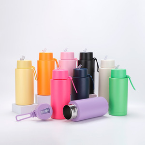 34oz <span class=keywords><strong>1000ml</strong></span> Frank paslanmaz çelik spor su şişesi çift duvar vakum yalıtımlı kullanımlık Flip için hasır kapak kayış iş - Product Image 1