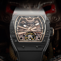 Montre automatique mécanique pour homme Bonest Gatti, en fibre de carbone, squelette lumineux, étanche, luxe, tourbillon, BG9008