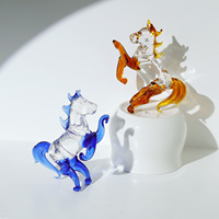 Mini-boule de cristal artisanale écologique, figurine polie bleue/ambre, ornements de table, cheval de collection, décoration intérieure Feng Shui