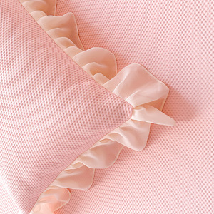 Pháp phong cách Ruffled ánh sáng màu hồng thêu mùa hè ngủ Viện trợ ren 4pcs Quilt bedding Set - Product Image 4