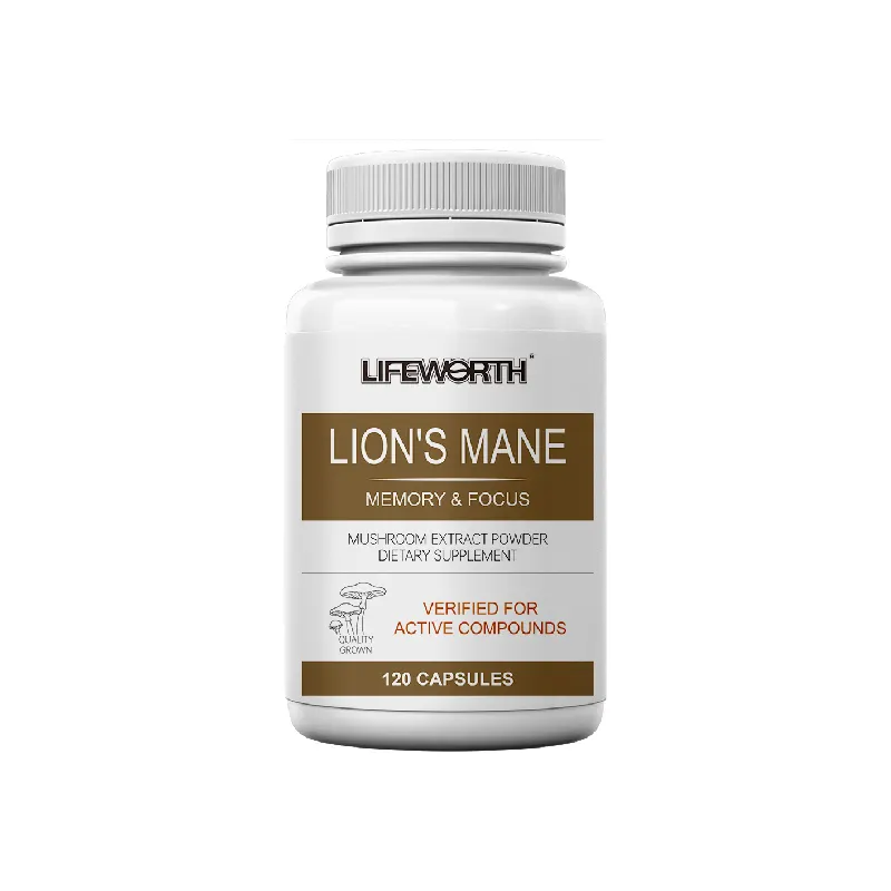 LIFEWORTH Lions Mane Mushroom Cognition Capsules Powder Extract Brain Vitamins Focus Supplement