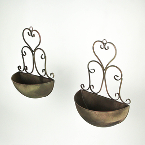 Oniya-Lot de 2 jardinières murales en métal vert vintage, support de pot de fleurs rustique pour <span class=keywords><strong>extérieur</strong></span> succulent avec décor d'oiseau - Product Image 4