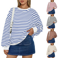 FANSTON Nouvelle collection automne – Sweat-shirt ample à col rond et rayures colorées, imprimé 3D, manches longues pour femme