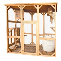 Enclos pour chat en bois moderne et écologique pour l'extérieur, grande maison pour chat en bois massif avec étagères, toit résistant aux intempéries pour le mobilier de jardin