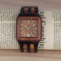 Jam Tangan Pria Persegi Kayu Analog Quartz Movement Handcraft Ringan untuk Pria