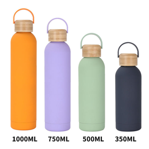 Atacado 350ML 500ML 750ML 1000ML Isolado Bebida Esporte Garrafa De Água Garrafa De Água De Aço Inoxidável com Tampa De Cabo De Madeira - Product Image 3