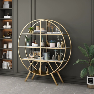 Étagère de rangement nordique pour la maison, bibliothèque de salon, étagère en fer forgé pour bureau, étagère de loft de luxe léger, présentoir rond antique - Product Image 2
