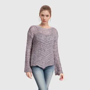 D1209TD05 Best Selling Crewneck Flare Sleeve Solid Color Knitted Pullovers And Blouses For Women Sehe Fashion