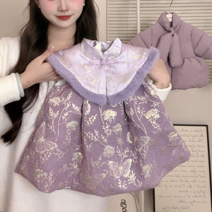 Tongxingyuan Girls Chinese Style Hanfu Dress Long Sleeve Fleece Lined Autumn Winter Princess Dress For Baby Girls - Product Image 2
