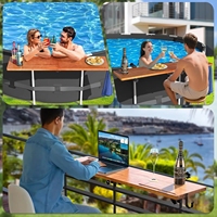 Table de bord de piscine en bois d'extérieur Marazual, pliable, en bois massif, réglable avec étagère de rangement