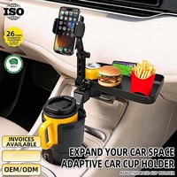 Support de tasse de voiture réglable avec pince de téléphone en silicone, grand plateau de rangement et base adaptative pour conducteur et passager
