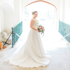 Lace A-Line Bridal Gown White Ivory V-Neck Chiffon Wedding Dress Natural Waistline Simple Elegant Style - Product Image 3