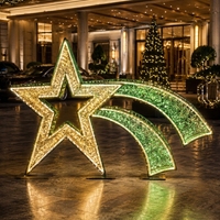 Sculpture de météore étoile filante dorée lumineuse pour entrée de hall d'hôtel de centre commercial de luxe, motif étoile 3D à queue verte