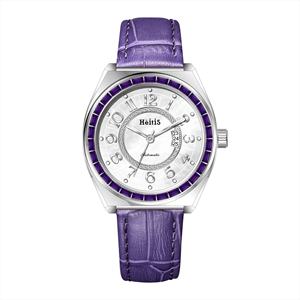 Reloj de Mujer de Lujo con Bisel de Circonita Arcoíris, Caja Pulida, Cristal de Zafiro, Movimiento Mecánico Pequeño Miyota 6T15, Correa de Cuero Genuino - Product Image 1