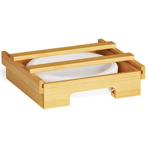 Bamboo Paper Tray Dispenser Under Cabinet Kitchen Countertop Organizer Minimalist Wood <b>Plate</b> Storage <b>Rack</b> Eco Friendly - Product Image 1
