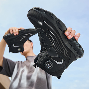 Groothandel op maat gemaakte hoge veiligheidsschoenen voor heren, slagvaste stalen neus werklaarzen, anti-perforatie, draaibare gesp - Product Image 6