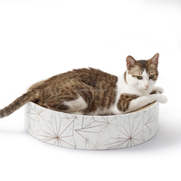 Nouveaux produits interactifs pour animaux de compagnie : griffoir en carton ondulé en forme de chat et lit/coussin rond pour jouer et griffer
