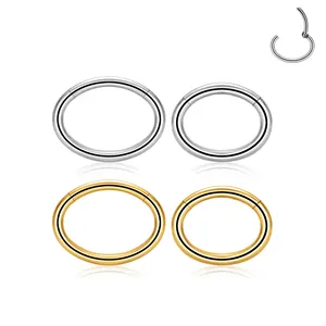 ASTM F136 Titanium Oval Shape Ring Septum Nose Clicker Piercing CZ Ear Tragus Cartilage Earring Body Piercing Jewelry