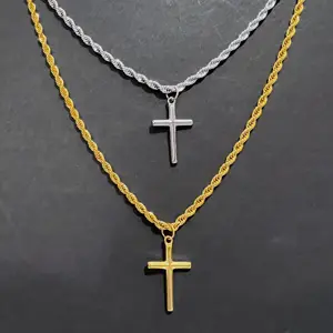 3毫米麻绳链十字架项链不锈钢男士金色25毫米十字架十字架项链美杜莎狮子指南针吊坠