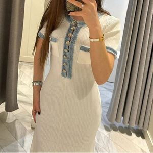Abito Lungo Estivo da Donna in Maglia con Patchwork in Denim, Bottoni, <span class=keywords><strong>Maniche</strong></span> Corte Aderenti, Motivo Semplice e Solido, Moda Dropshipping Nuovi Arrivi - Product Image 5