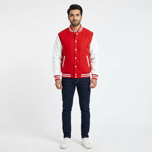 2026 Vintage <b>Men's</b> College Baseball <b>Jacket</b> Canvas Varsity Style Faux Leather Sleeves Embroidered <b>Letters</b> Winter Zipper Closure - Product Image 1