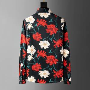 Camicia Floreale da Uomo Vintage Antirughe Traspirante a Maniche Lunghe in <span class=keywords><strong>Verde</strong></span> <span class=keywords><strong>Smeraldo</strong></span> e Rosso Intenso per un Design Vibrante e Alla Moda - Product Image 4