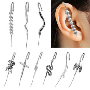 Cruz de acero inoxidable Tigre gancho oreja brazalete pendientes largos Punk ala oreja lóbulo caracola cartílago Tragus Helix Piercing joyería - Product Image 1