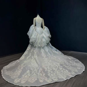 Robe de mariée sirène luxueuse et moderne NT01, richement ornée de perles, avec appliques florales en cristal et traîne chapelle - Product Image 3