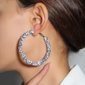 Woying Rhinestone Hoop Earrings 2022 Hot Sale Rhinestone Huggie Earings Statement Jewelry Women Geometric Large Hoop Earrings