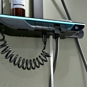 2024 nuovo stile design 5 funzioni pistola metallo colore grigio <span class=keywords><strong>doccia</strong></span> set con spettacolo di temperatura e illuminazione a LED ambiente - Product Image 3