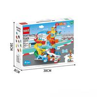Ensemble de blocs de construction de piste de course double avec 4 voitures ou avions, jouet de construction sans batterie, jouet à assembler soi-même pour enfant