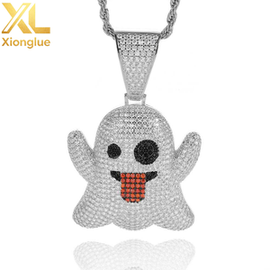 Collier tendance hip-hop Veromca Fashion en laiton avec pendentif fantôme aux expressions amusantes et micro-incrustations de zircon - Product Image 2