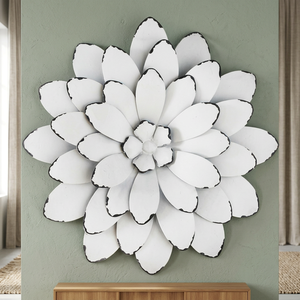 Décoration murale florale traditionnelle Chaman Inia en métal blanc, en fer et plumes, pour la maison et les mariages, avec motifs de feuilles et de cercles - Product Image 3