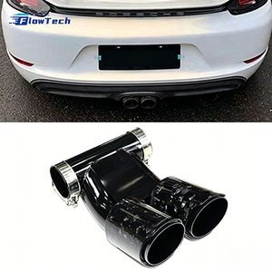 ปลายท่อไอเสียคาร์บอนไฟเบอร์คู่ ดีไซน์สามชั้น สำหรับ Porsche 718 981 Boxster Cayman สีไทเทเนียมดำ - Product Image 5