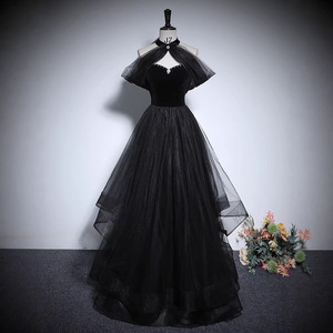 Black Off-The-Shoulder Empire Waist Ball Gown With Asymmetric Tulle Skirt For Evening Events - Product Image 1