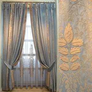 2022 Neue blaue und beige Samts tickerei Kunden spezifische Vorhänge für Wohnzimmer Schlafzimmer Neo-Klassische Samt vorhänge Luxus vorhänge