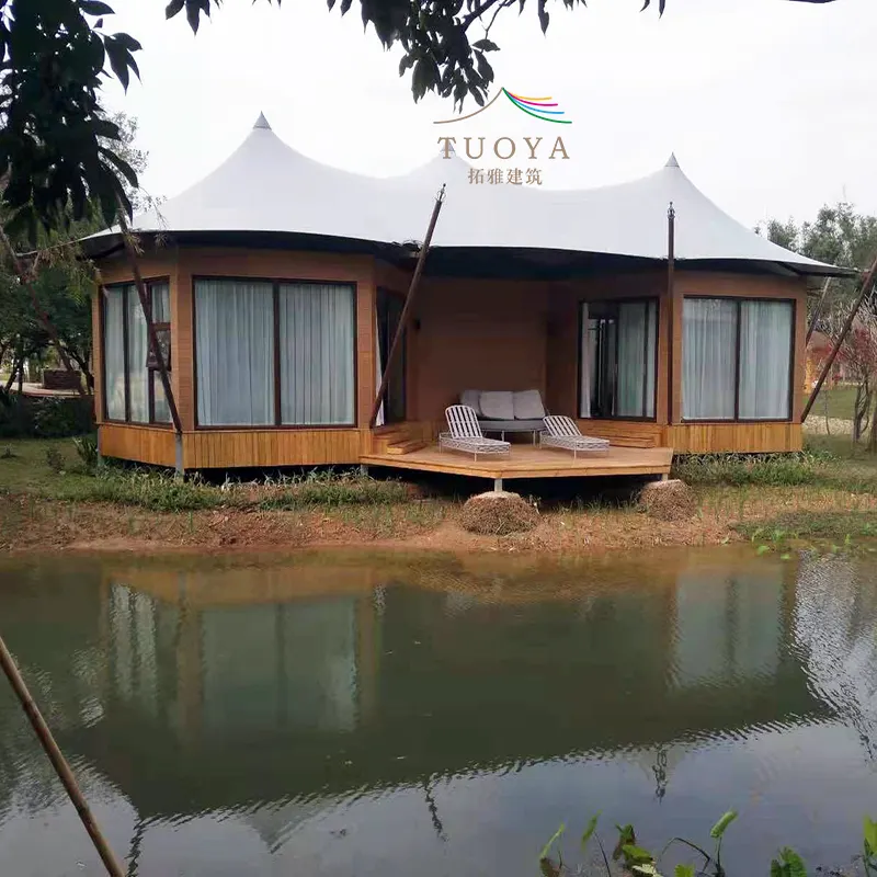 Desain Dua Kamar Struktur Membran Mudah Perakitan Cepat Tenda Safari Eco Hotel MEWAH Resor Villa Tenda untuk Dijual